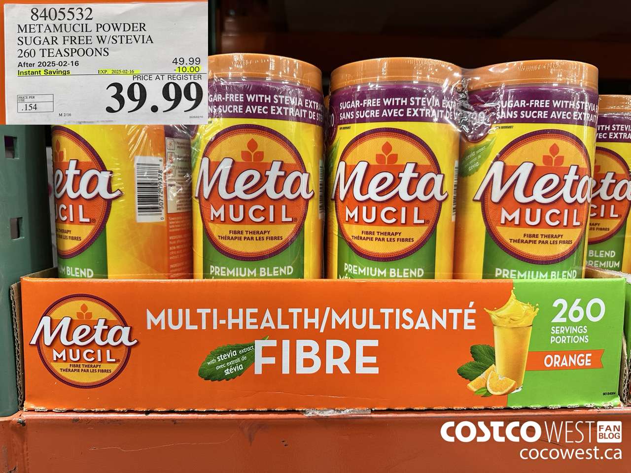 8405532 METAMUCIL POWDER SUGAR FREE W/STEVIA 260 TEASPOONS ($10.00 INSTANT SAVINGS EXPIRES ON 2025-02-16) $39.99