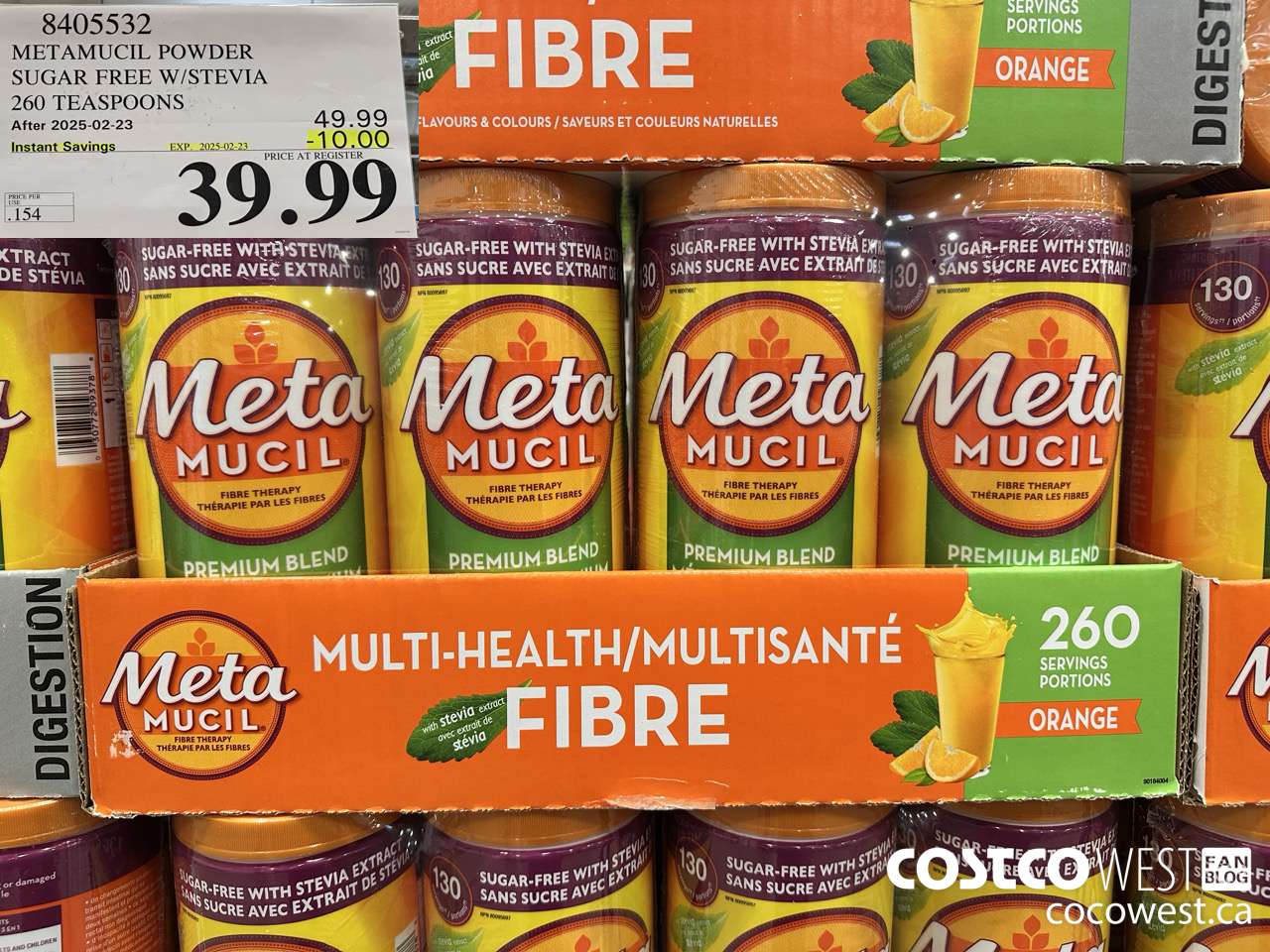 8405532 METAMUCIL POWDER SUGAR FREE W/STEVIA 260 TEASPOONS ($10.00 INSTANT SAVINGS EXPIRES ON 2025-02-23) $39.99