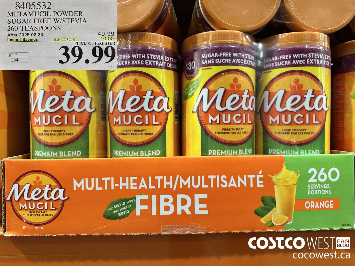 8405532 METAMUCIL POWDER SUGAR FREE W/STEVIA 260 TEASPOONS ($10.00 INSTANT SAVINGS EXPIRES ON 2025-02-23) $39.99