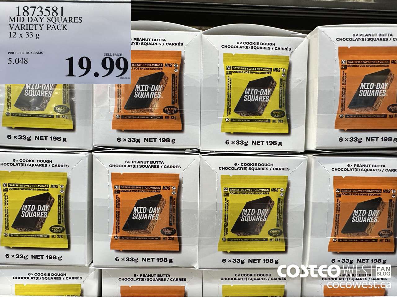 1873581 MID DAY SQUARES VARIETY PACK 12 X 33G $19.99