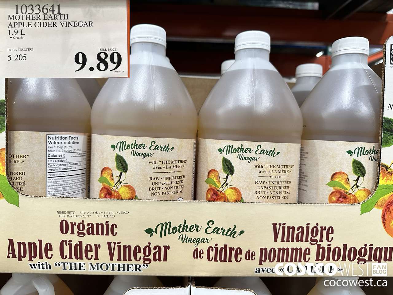 1033641 MOTHER EARTH ORGANIC APPLE CIDER VINEGAR 1.9L $9.89