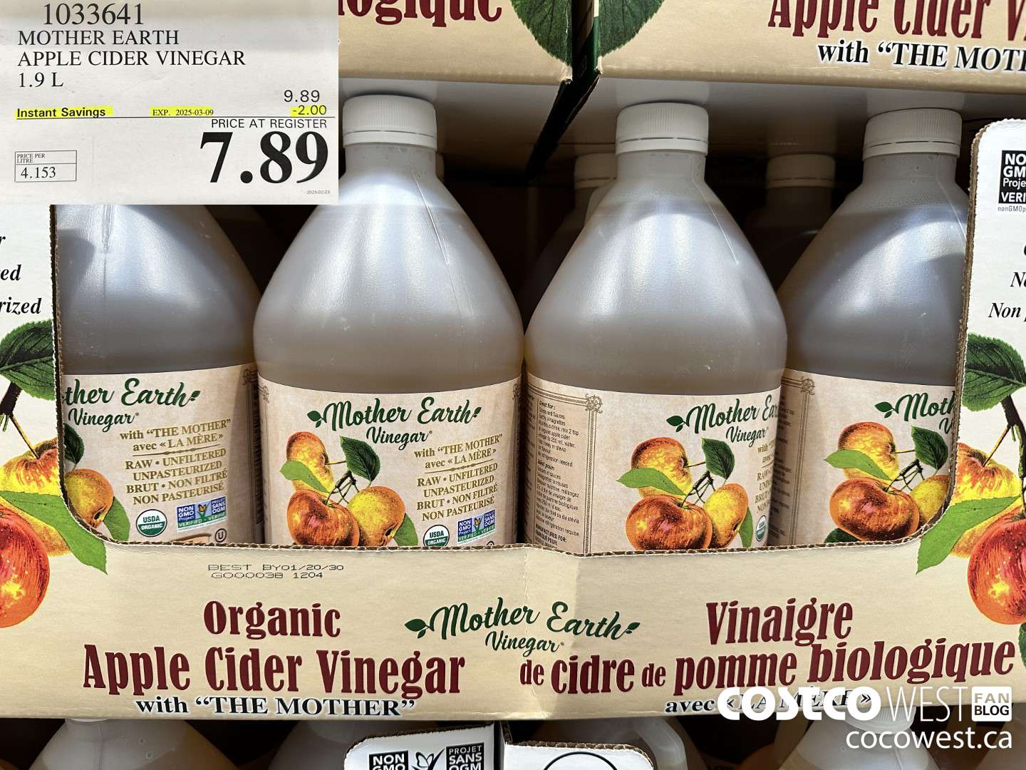 1033641 MOTHER EARTH ORGANIC APPLE CIDER VINEGAR 1.9L ($2.00 INSTANT SAVINGS EXPIRES ON 2025-03-09) $7.89
