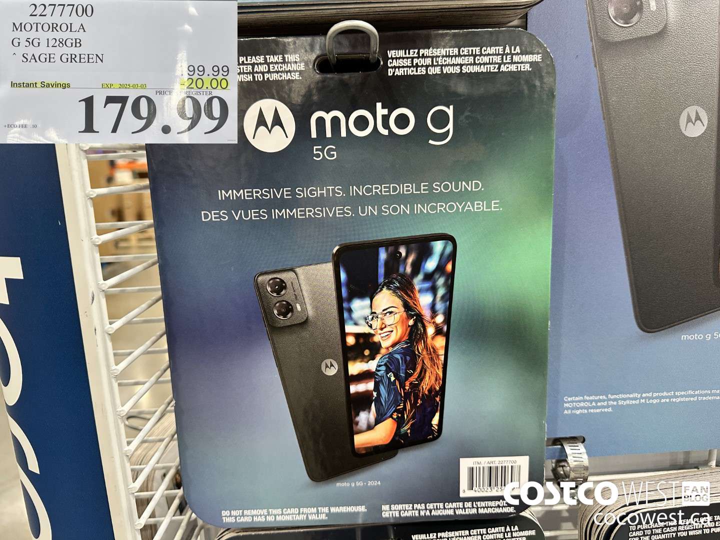 2277700 MOTOROLA G 5G 128GB SAGE GREEN ($20.00 INSTANT SAVINGS EXPIRES ON 2025-03-03) $179.99