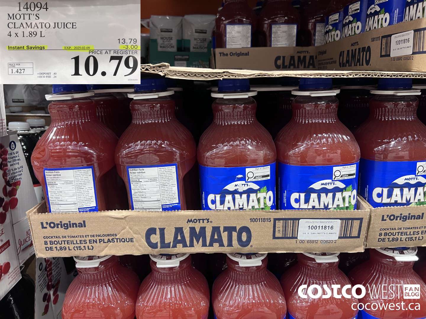 14094 MOTTS CLAMATO JUICE 4 X 1.89 L ($3.00 INSTANT SAVINGS EXPIRES ON 2025-02-09) $10.79