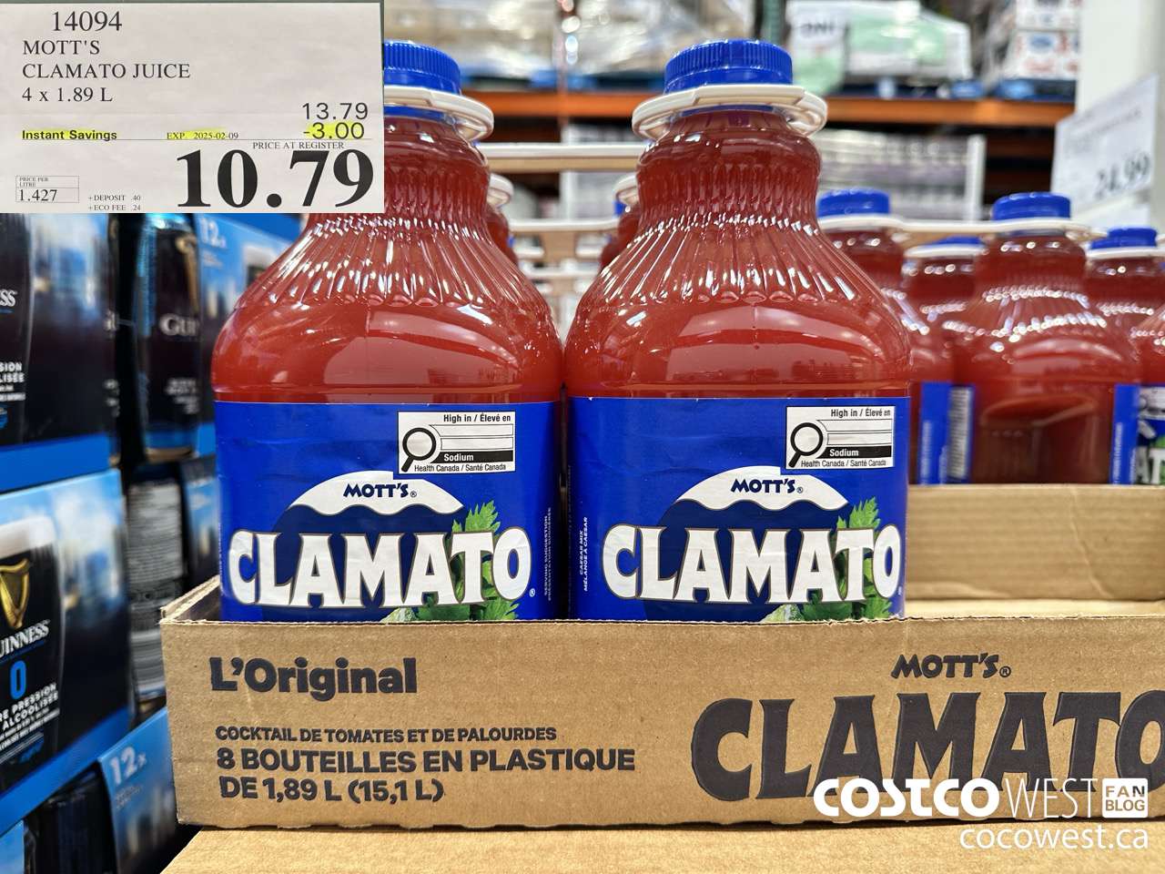 14094 MOTTS CLAMATO JUICE 4 X 1.89 L ($3.00 INSTANT SAVINGS EXPIRES ON 2025-02-09) $10.79