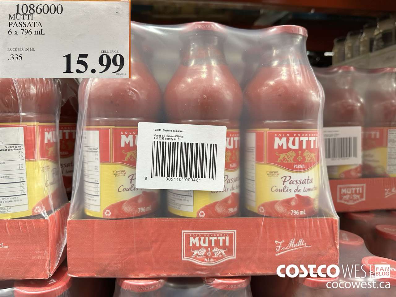 1086000 MUTTI PASSATA 6 X 796ML $15.99
