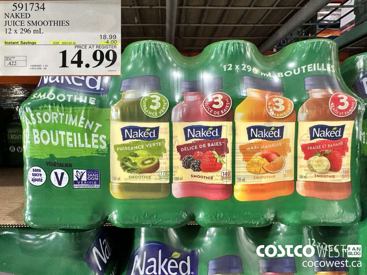 591734 NAKED JUICE SMOOTHIE 12 x 296 mL ($4.00 INSTANT SAVINGS EXPIRES ON 2025-03-16) $14.99