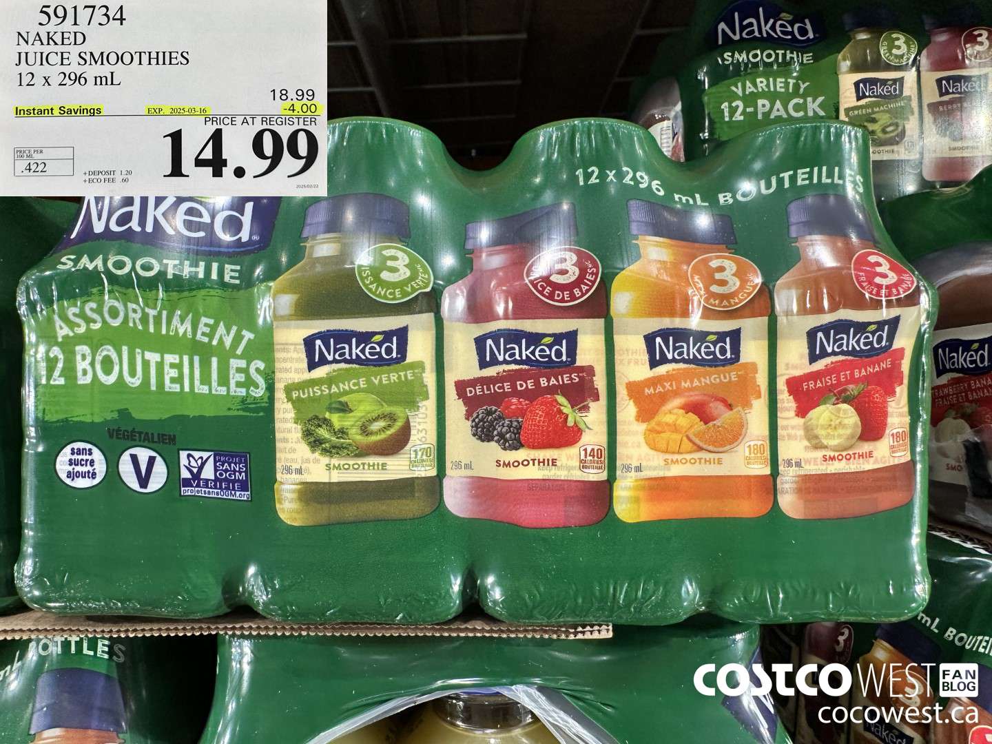 591734 NAKED JUICE SMOOTHIE 12 x 296 mL ($4.00 INSTANT SAVINGS EXPIRES ON 2025-03-16) $14.99