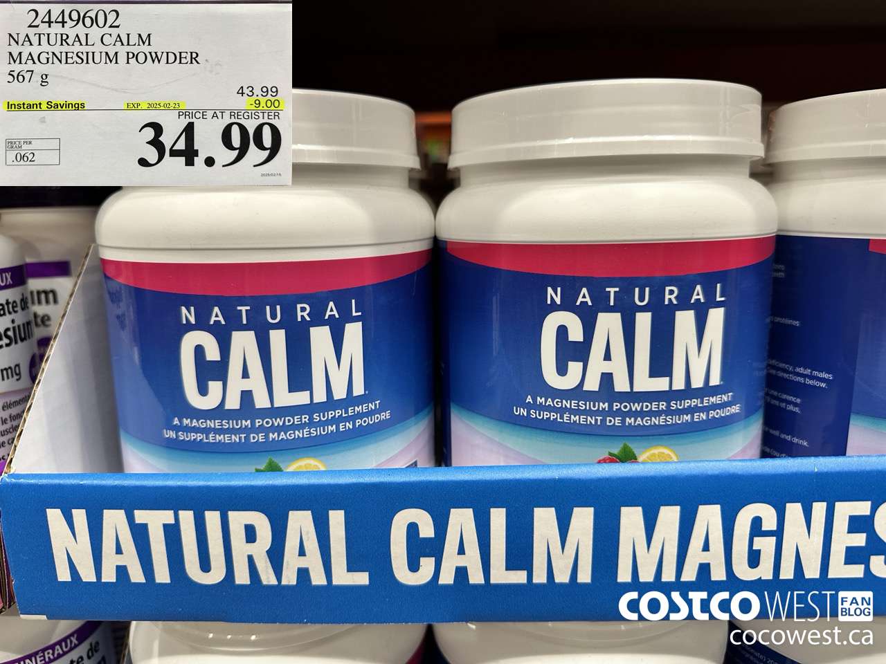 2449602 NATURAL CALM MAGNESIUM POWDER 567 g ($9.00 INSTANT SAVINGS EXPIRES ON 2025-02-23) $34.99