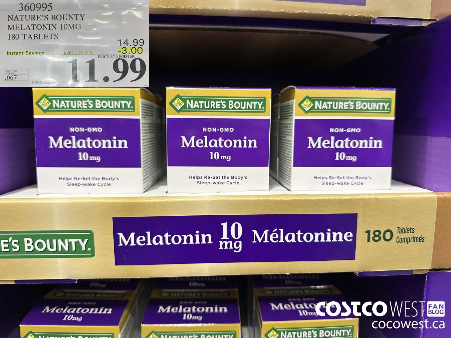 360995 NATURE'S BOUNTY MELATONIN GUMMIES 180 GUMMIES ($3.00 INSTANT SAVINGS EXPIRES ON 2025-03-02) $11.99