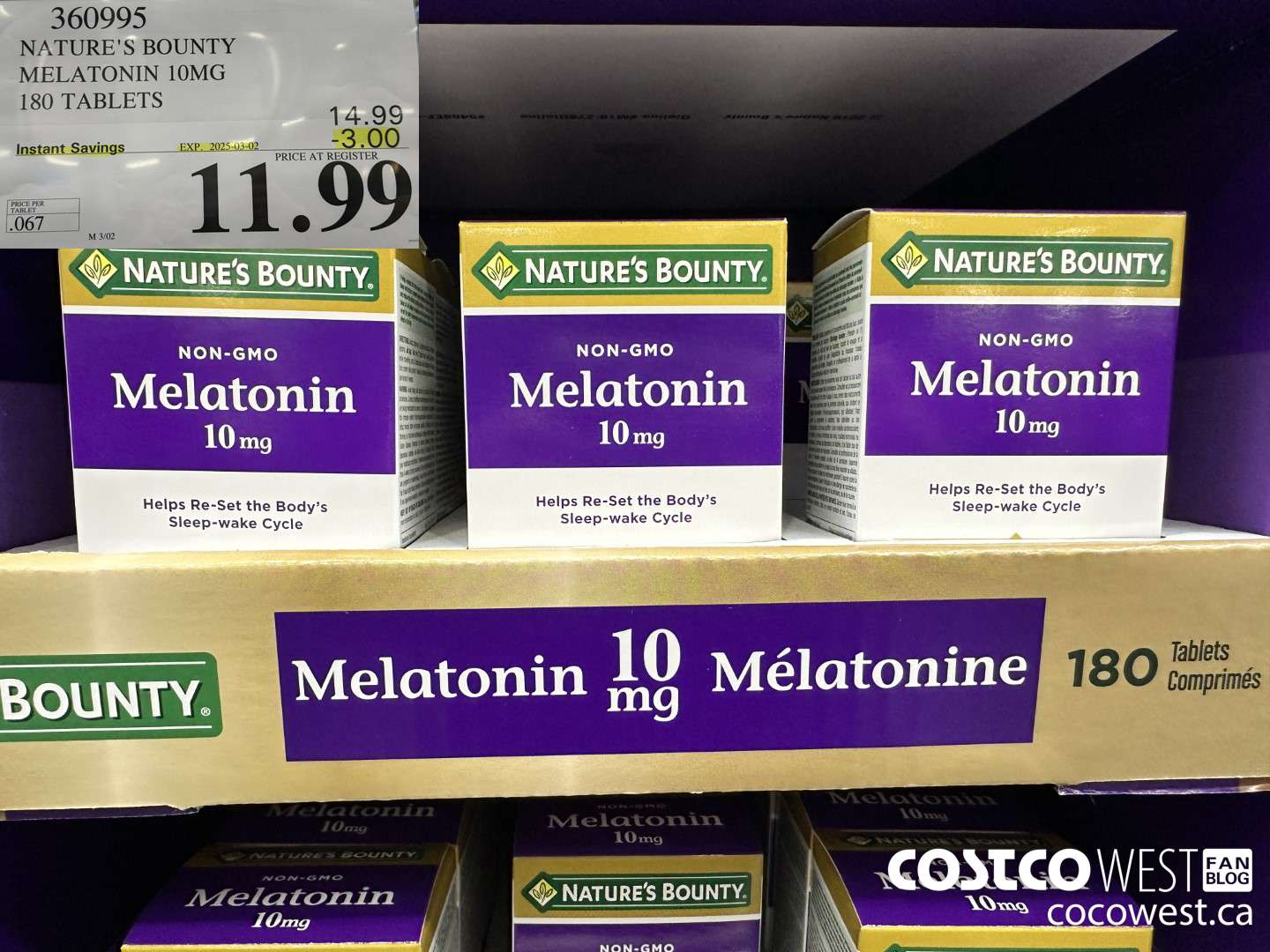 360995 NATURE'S BOUNTY MELATONIN GUMMIES 180 GUMMIES ($3.00 INSTANT SAVINGS EXPIRES ON 2025-03-02) $11.99