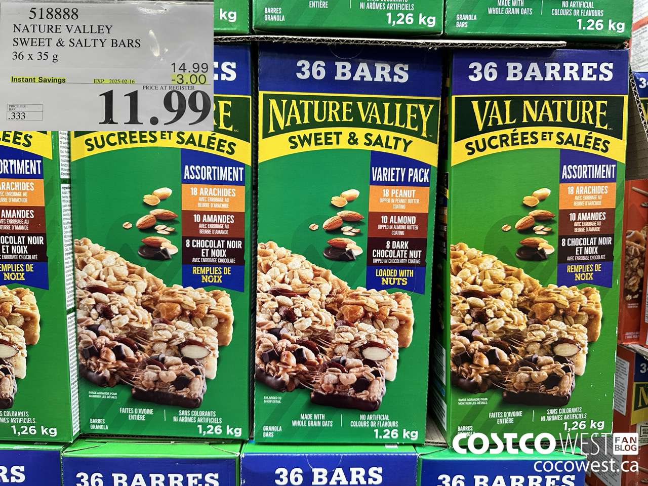 518888 NATURE VALLEY SWEET & SALTY BARS 36 X 35 G ($3.00 INSTANT SAVINGS EXPIRES ON 2025-02-16) $11.99