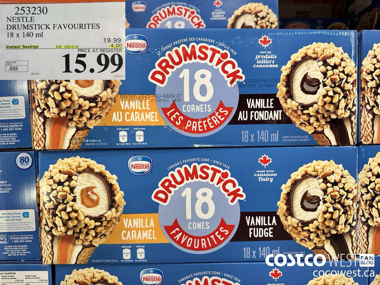 253230 NESTLE DRUMSTICK VARIETY PACK 18 x 140 ml ($4.00 INSTANT SAVINGS EXPIRES ON 2025-03-02) $15.99