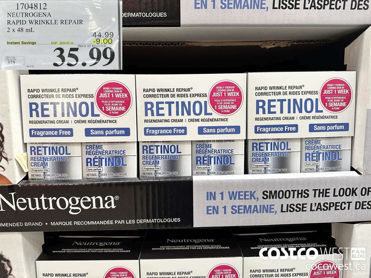 1704812 NEUTROGENA RAPID WRINKLE REPAIR 2 X 48ML ($9.00 INSTANT SAVINGS EXPIRES ON 2025-02-16) $35.99