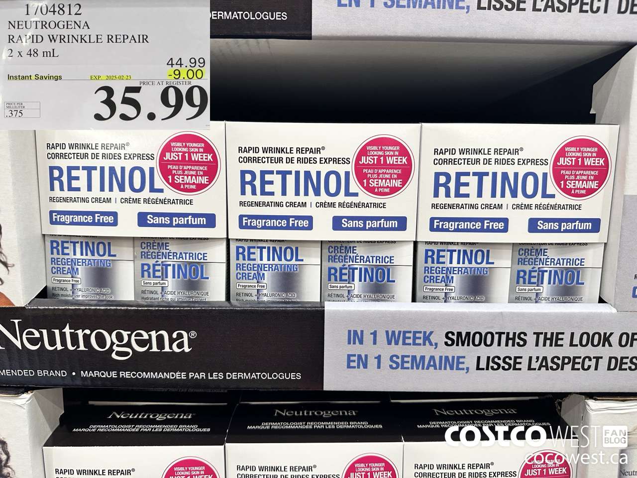 1704812 NEUTROGENA RAPID WRINKLE REPAIR 2 X 48ML ($9.00 INSTANT SAVINGS EXPIRES ON 2025-02-23) $35.99
