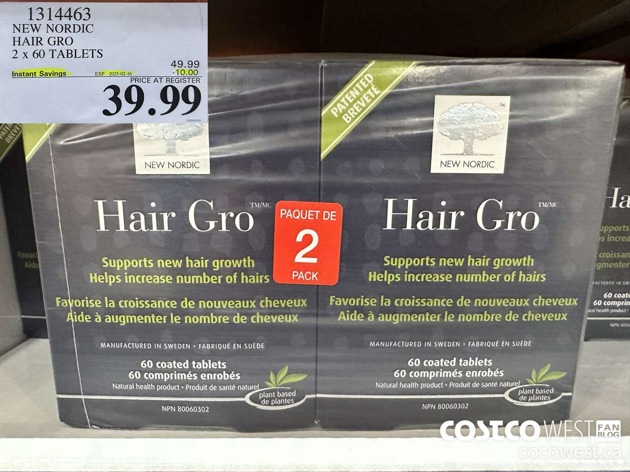 1314463 NEW NORDIC HAIR GRO 2 X 60 TABLETS ($10.00 INSTANT SAVINGS EXPIRES ON 2025-02-16) $39.99