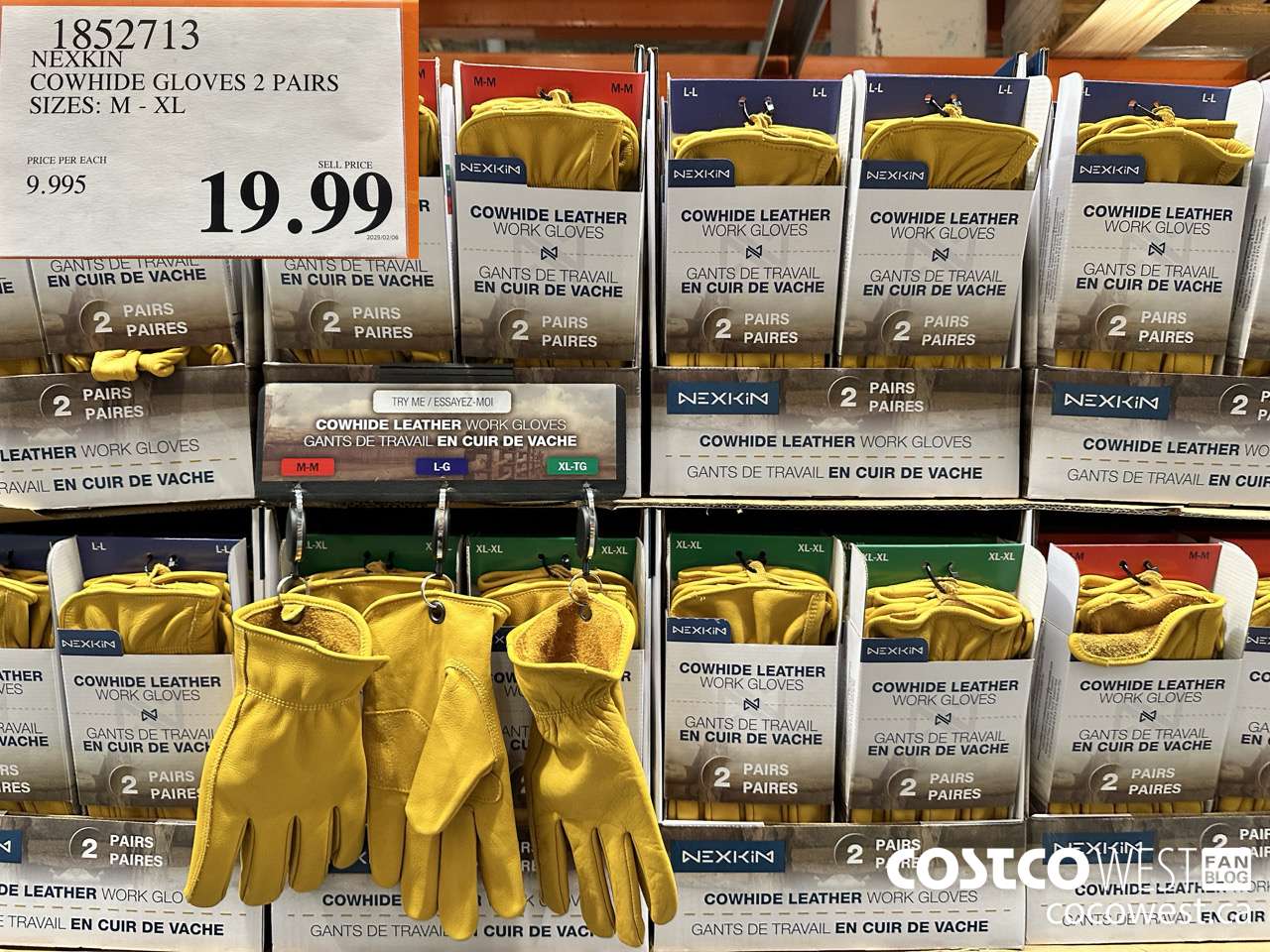 1852713 NEXKIN COWHIDE GLOVES 2 PAIRS SIZES M-XL $19.99