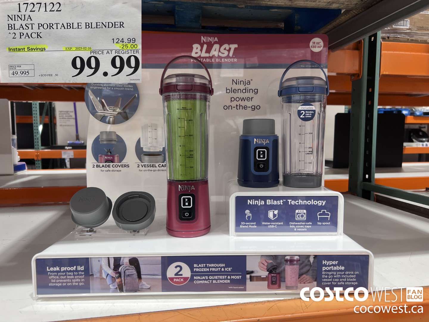 1727122 NINJA BLAST PORTABLE BLENDER 2 PACK ($25.00 INSTANT SAVINGS EXPIRES ON 2025-02-16) $99.99