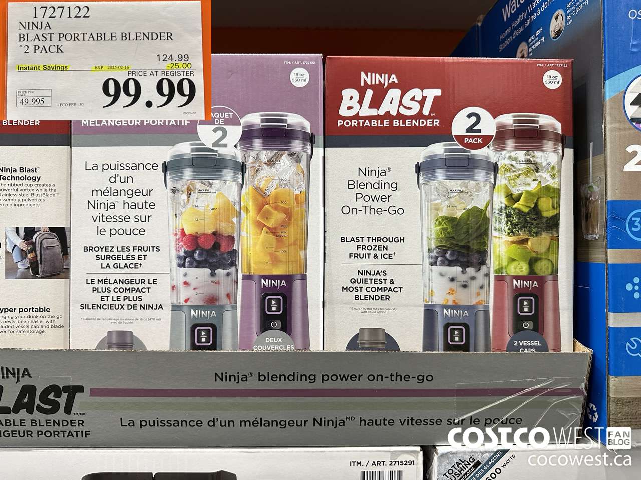 1727122 NINJA BLAST PORTABLE BLENDER 2 PACK ($25.00 INSTANT SAVINGS EXPIRES ON 2025-02-16) $99.99