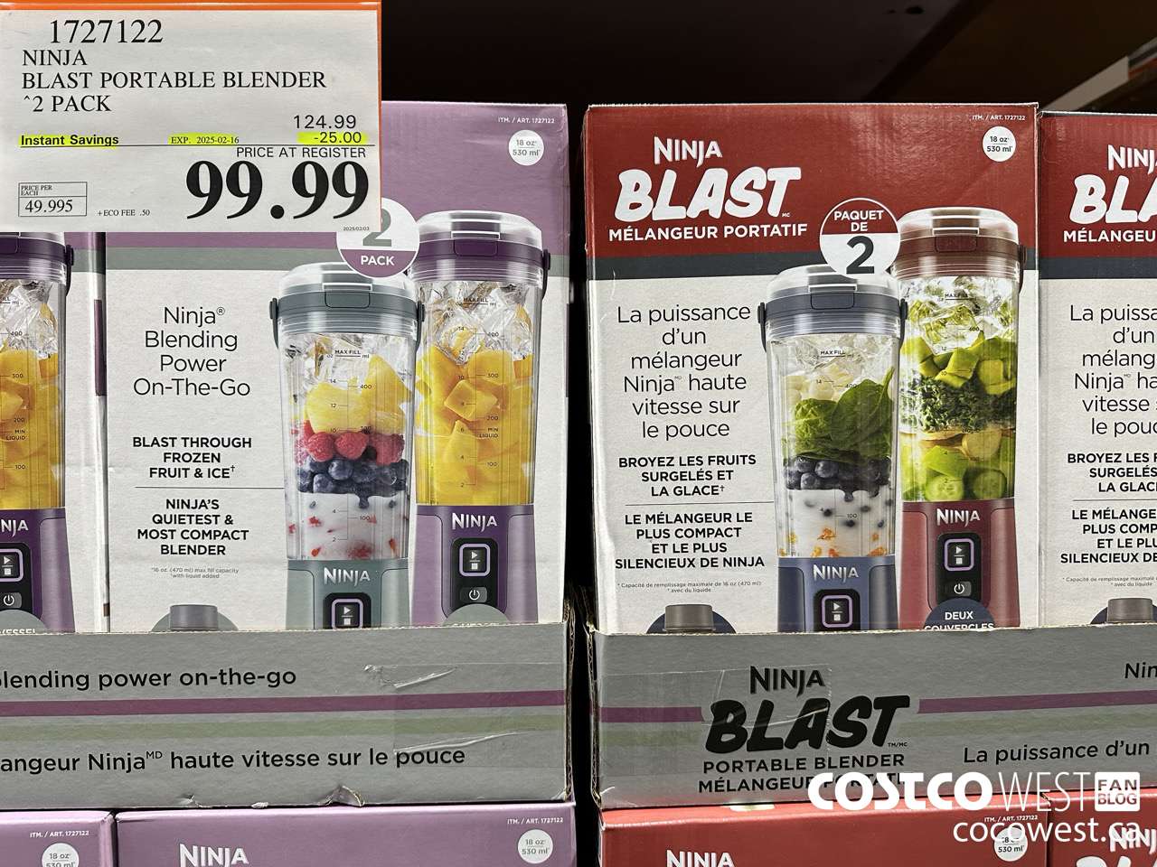 1727122 NINJA BLAST PORTABLE BLENDER 2 PACK ($25.00 INSTANT SAVINGS EXPIRES ON 2025-02-16) $99.99