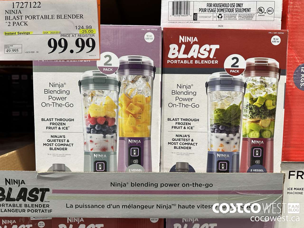 1727122 NINJA BLAST PORTABLE BLENDER 2 PACK ($25.00 INSTANT SAVINGS EXPIRES ON 2025-03-02) $99.99