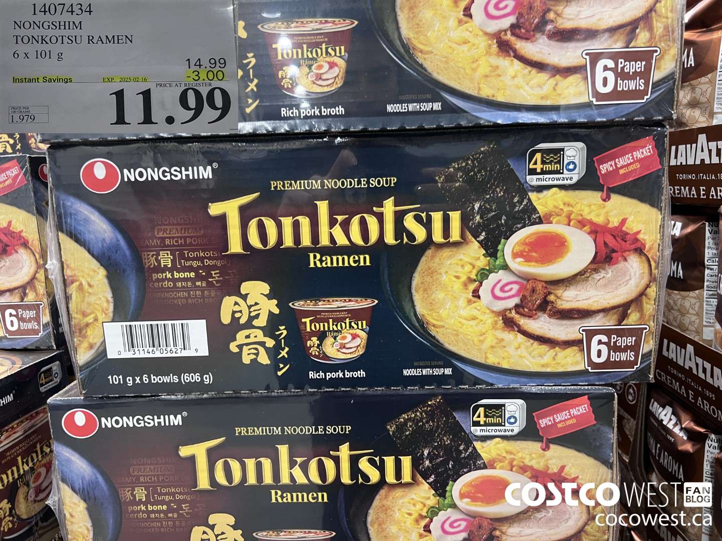 1407434 NONG SHIM TONKOTSU RAMEN 6 x 101 g ($3.00 INSTANT SAVINGS EXPIRES ON 2025-02-16) $11.99