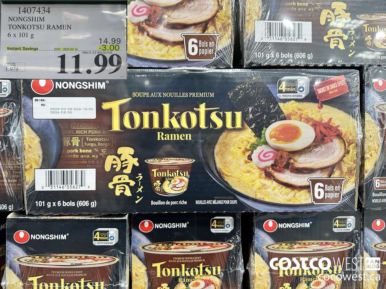 1407434 NONG SHIM TONKOTSU RAMEN 6 x 101 g ($3.00 INSTANT SAVINGS EXPIRES ON 2025-02-16) $11.99