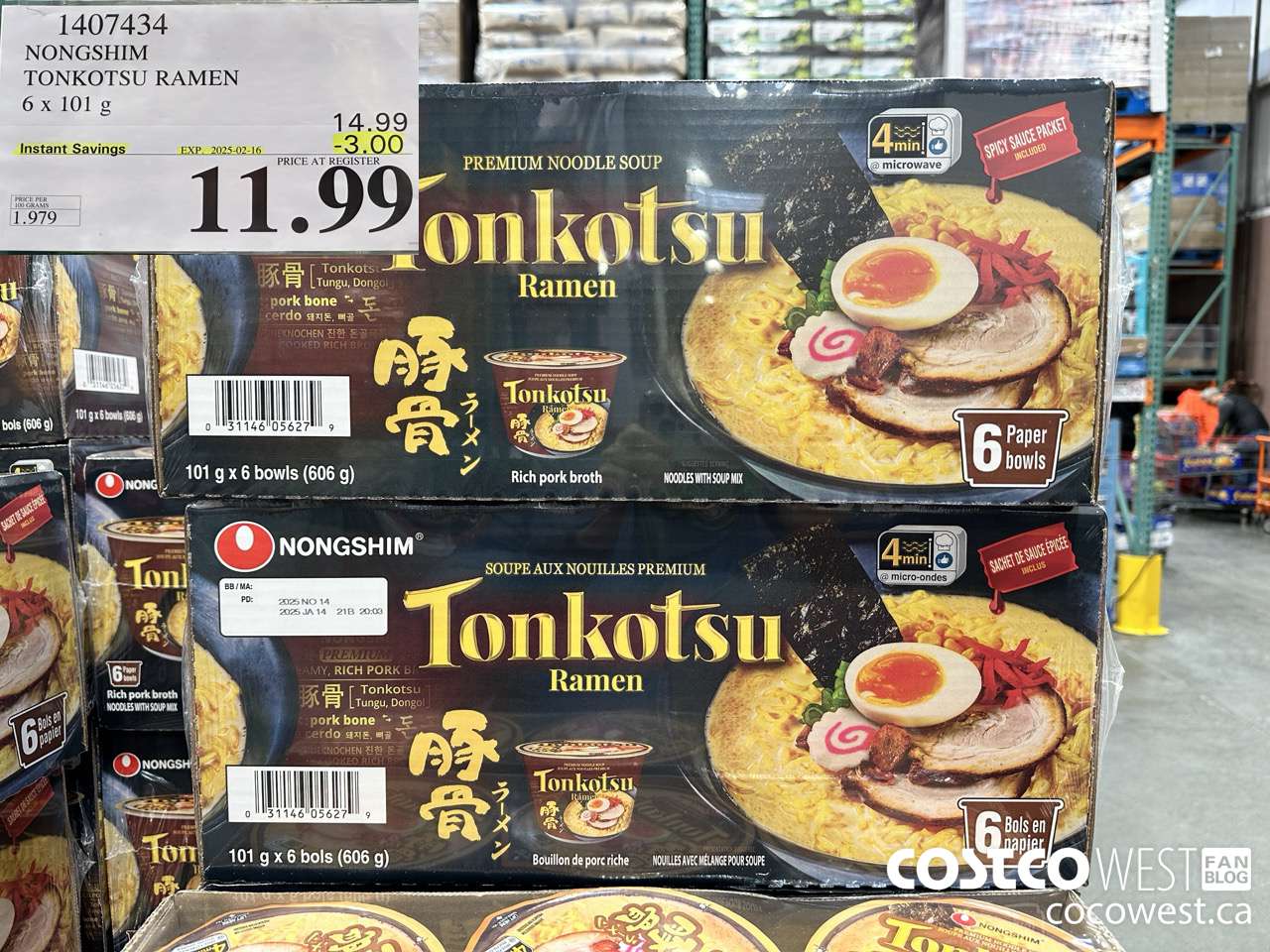 1407434 NONG SHIM TONKOTSU RAMEN 6 x 101 g ($3.00 INSTANT SAVINGS EXPIRES ON 2025-02-16) $11.99