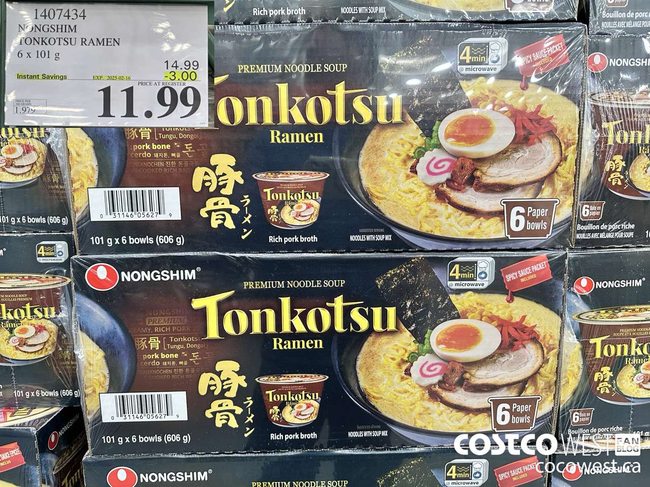 1407434 NONG SHIM TONKOTSU RAMEN 6 x 101 g ($3.00 INSTANT SAVINGS EXPIRES ON 2025-02-16) $11.99