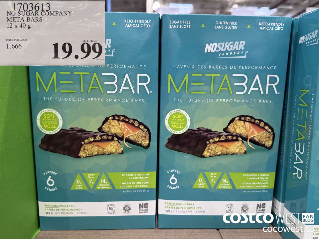 1703613 NO SUGAR COMPANY META BARS 12 x 40g $19.99