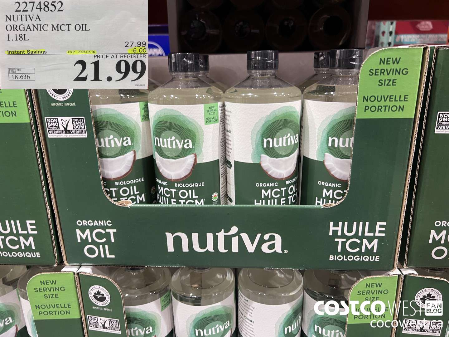 2274852 NUTIVA ORGANIC MCT OIL 1.18L ($6.00 INSTANT SAVINGS EXPIRES ON 2025-02-16) $21.99
