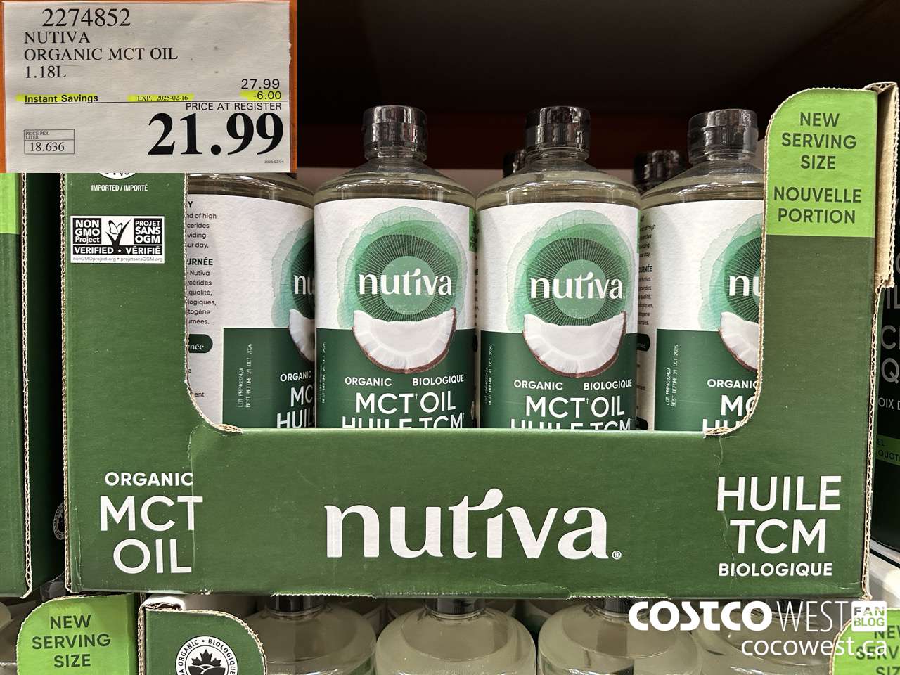 2274852 NUTIVA ORGANIC MCT OIL 1.18L ($6.00 INSTANT SAVINGS EXPIRES ON 2025-02-16) $21.99