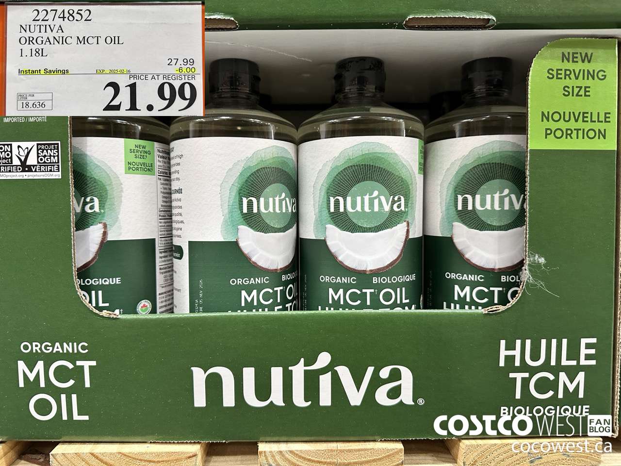 2274852 NUTIVA ORGANIC MCT OIL 1.18L ($6.00 INSTANT SAVINGS EXPIRES ON 2025-02-16) $21.99