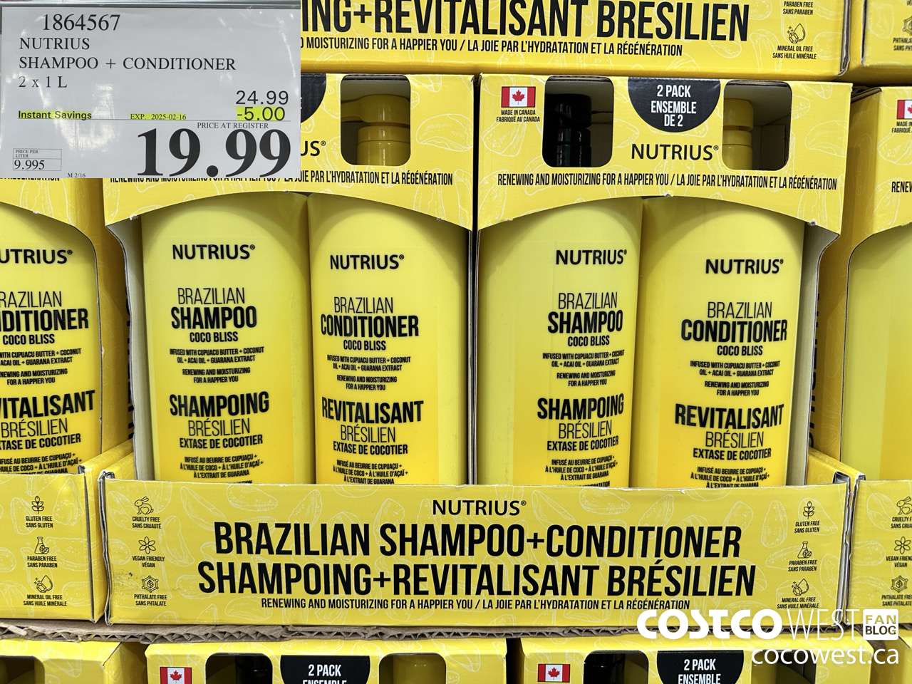 1864567 NUTRIUS SHAMPOO + CONDITIONER 2 X 1L ($5.00 INSTANT SAVINGS EXPIRES ON 2025-02-16) $19.99