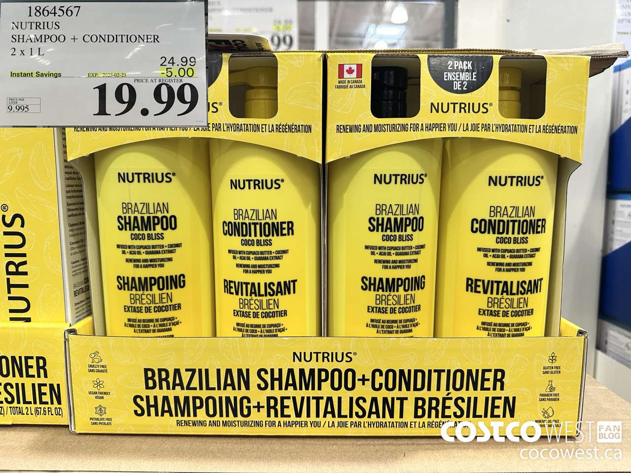1864567 NUTRIUS SHAMPOO + CONDITIONER 2 X 1L ($5.00 INSTANT SAVINGS EXPIRES ON 2025-02-23) $19.99