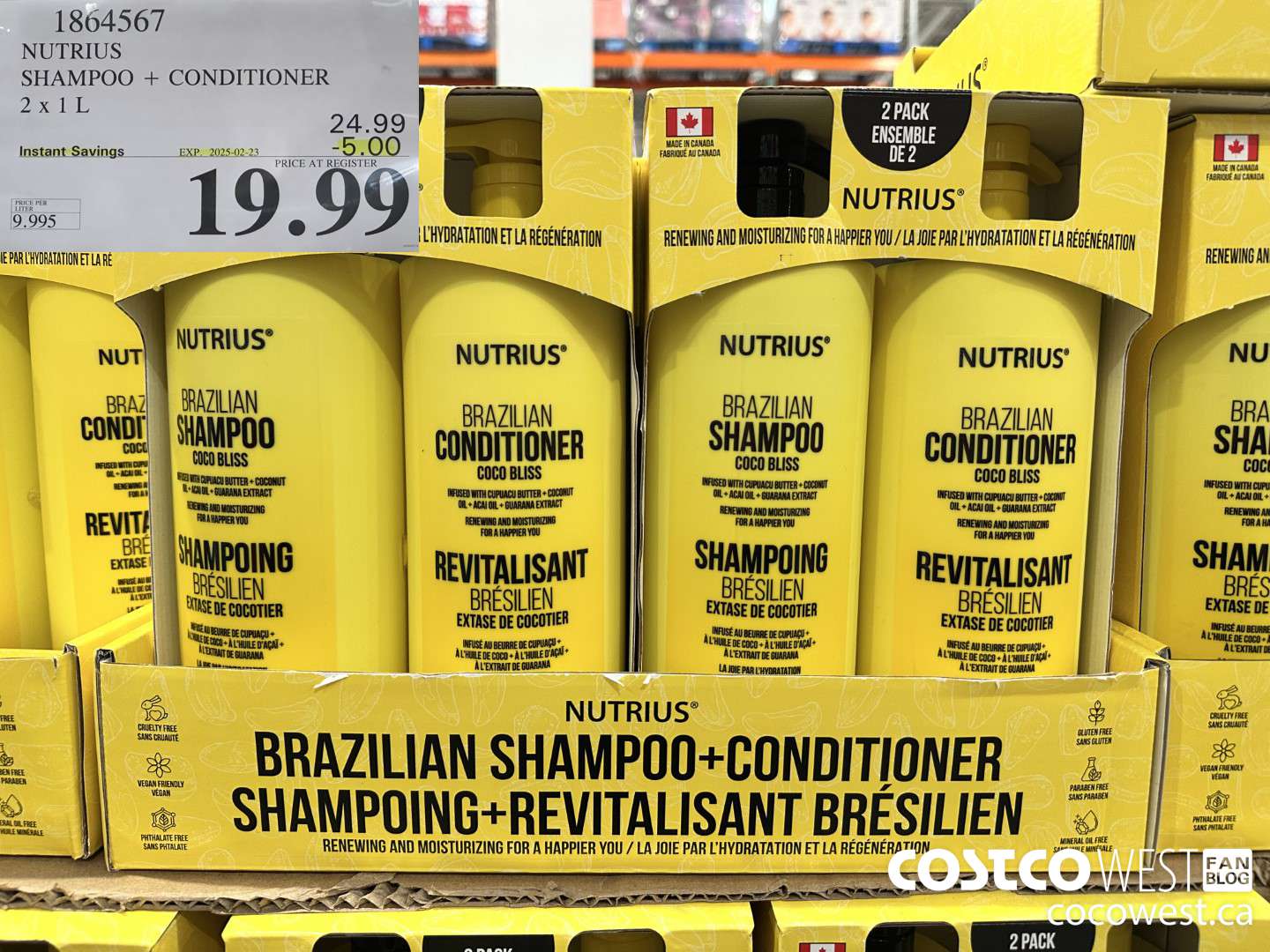 1864567 NUTRIUS SHAMPOO + CONDITIONER 2 X 1L ($5.00 INSTANT SAVINGS EXPIRES ON 2025-02-23) $19.99