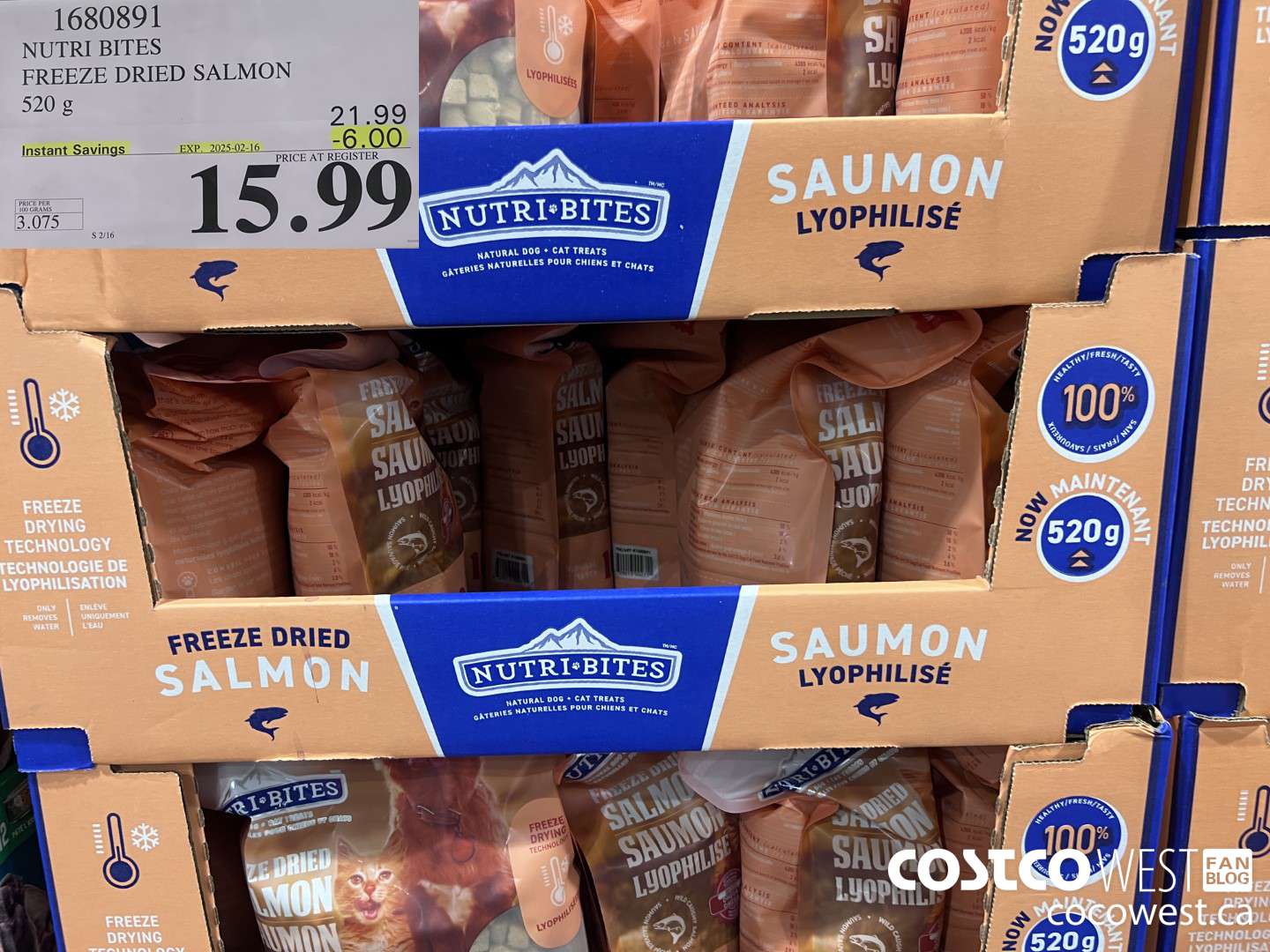 1680891 NUTRI BITES FREEZE DRIED SALMON 520G ($6.00 INSTANT SAVINGS EXPIRES ON 2025-02-16) $15.99