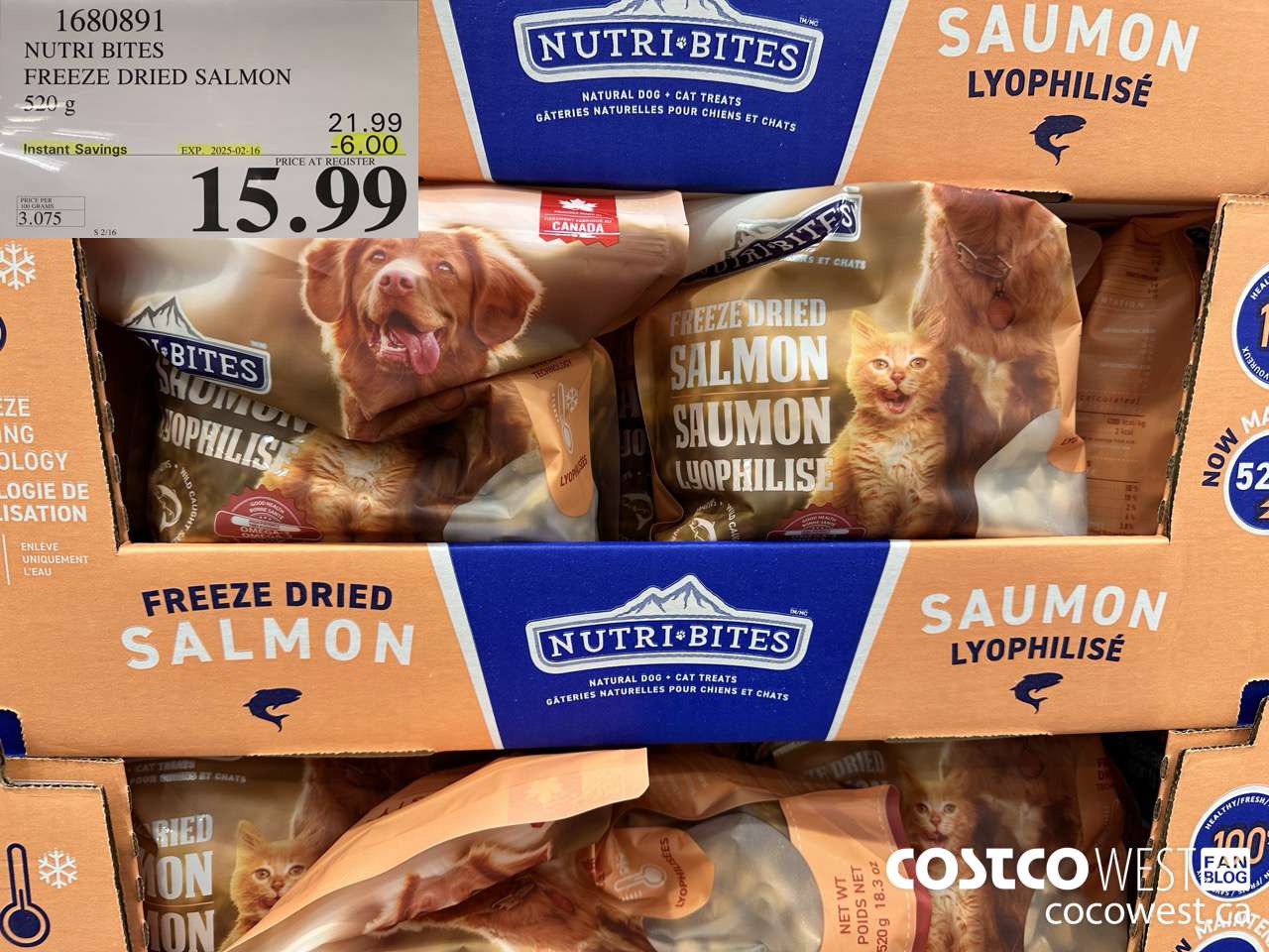 1680891 NUTRI BITES FREEZE DRIED SALMON 520G ($6.00 INSTANT SAVINGS EXPIRES ON 2025-02-16) $15.99