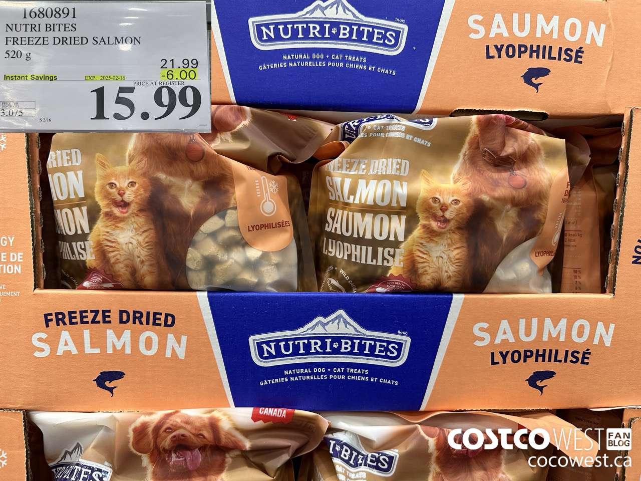 1680891 NUTRI BITES FREEZE DRIED SALMON 520G ($6.00 INSTANT SAVINGS EXPIRES ON 2025-02-16) $15.99