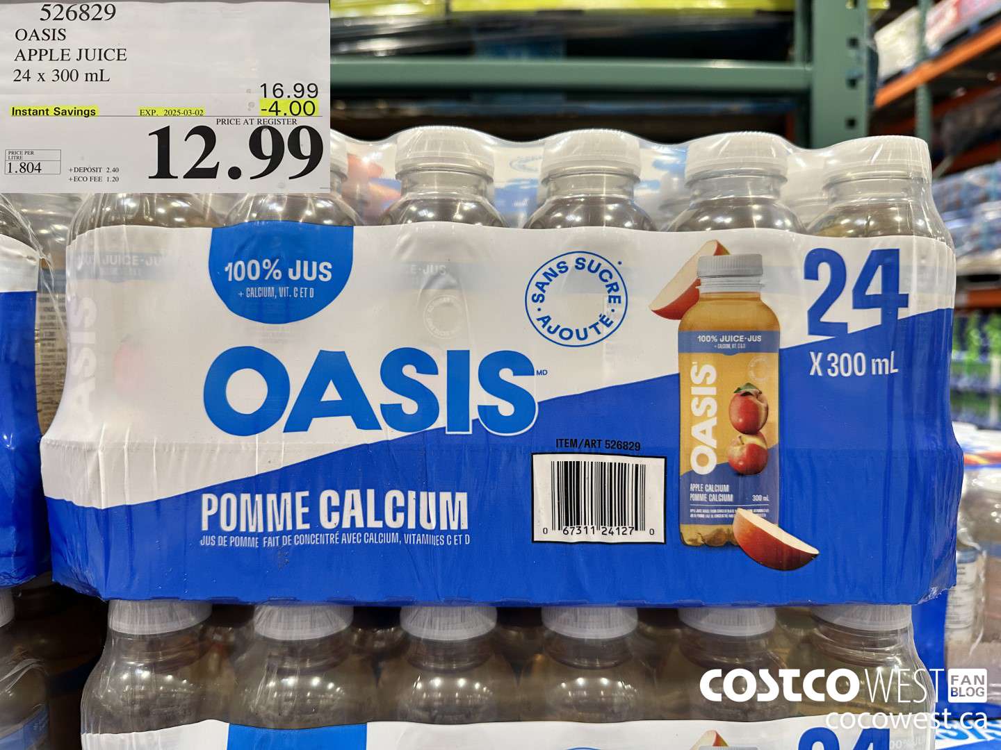 526829 OASIS APPLE JUICE 24 x 300 mL ($4.00 INSTANT SAVINGS EXPIRES ON 2025-03-02) $12.99