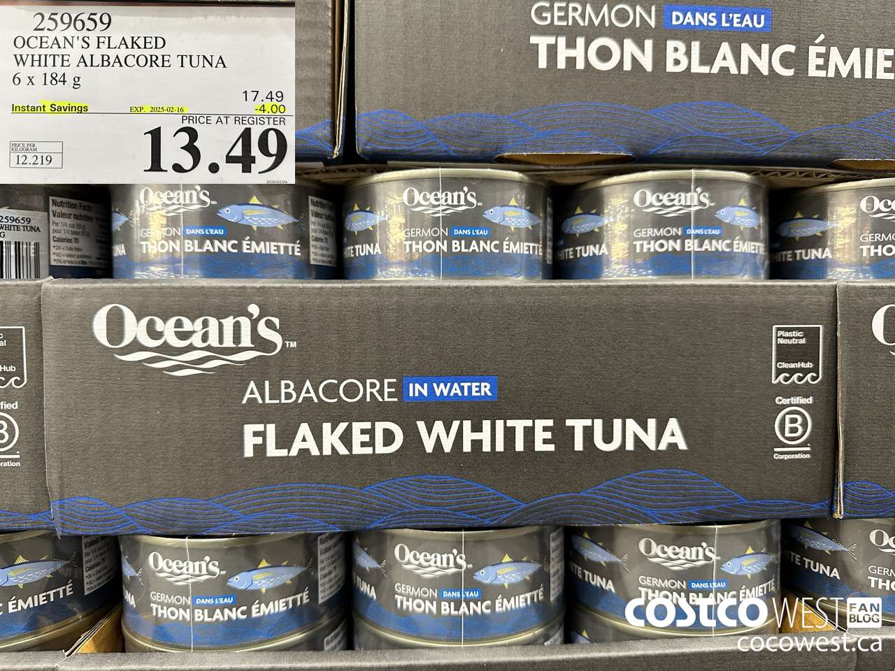259659 OCEAN'S FLAKED WHITE ALBACORE TUNA 6 x 184g ($4.00 INSTANT SAVINGS EXPIRES ON 2025-02-16) $13.49