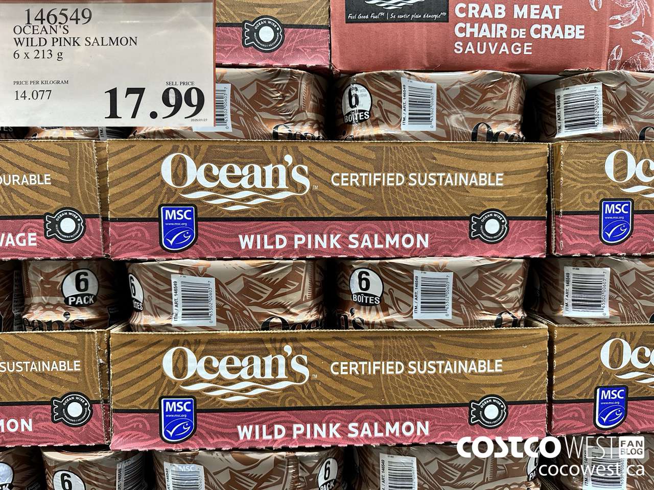 146549 OCEAN'S PINK SALMON 6 X 213 G $17.99