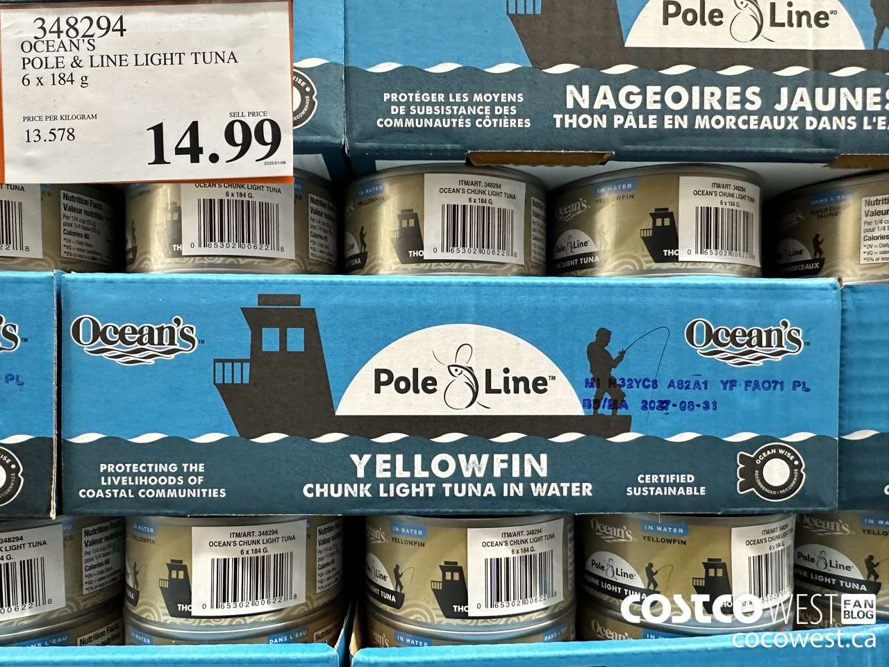 348294 OCEAN'S POLE & LINE LIGHT TUNA 6 x 184 g $14.99