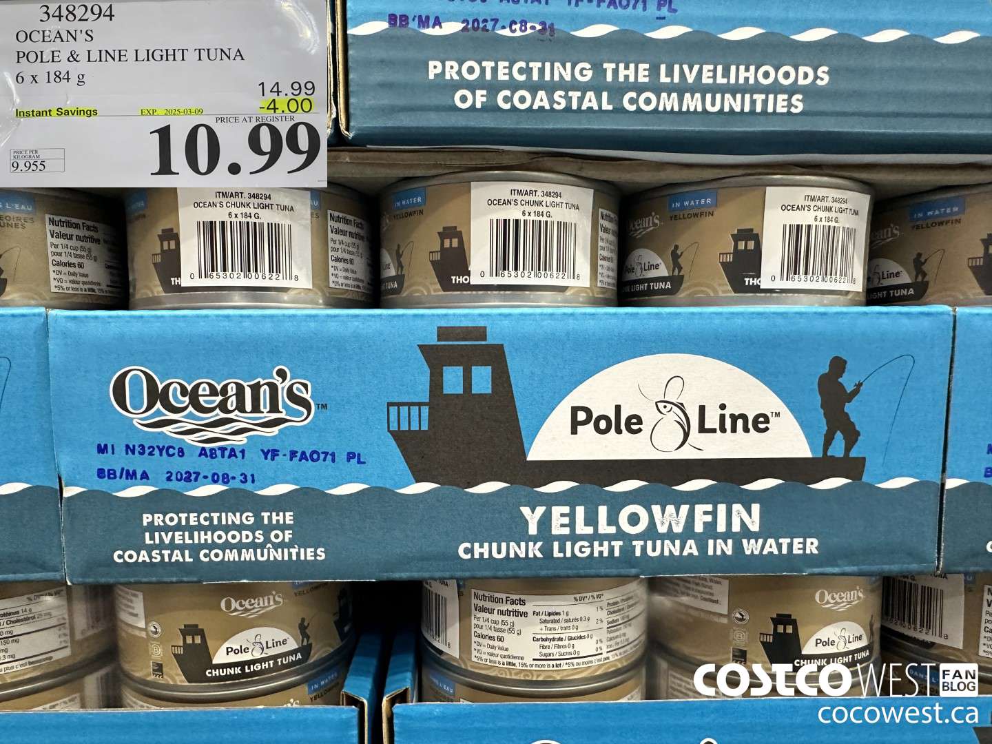 348294 OCEAN'S POLE & LINE LIGHT TUNA 6 x 184 g ($4.00 INSTANT SAVINGS EXPIRES ON 2025-03-09) $10.99