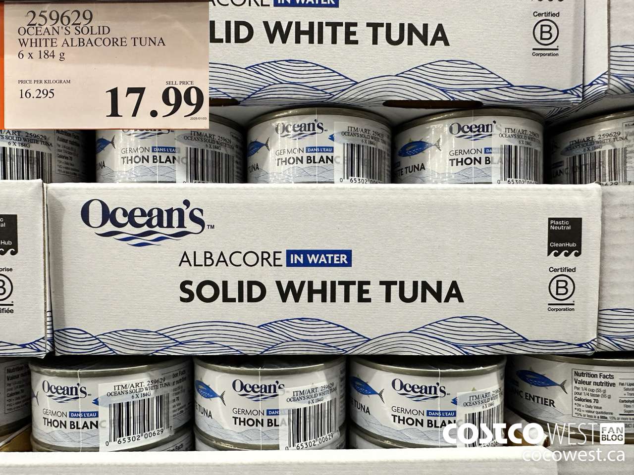 259629 OCEAN'S SOLID WHITE TUNA 6 X 184 G $17.99
