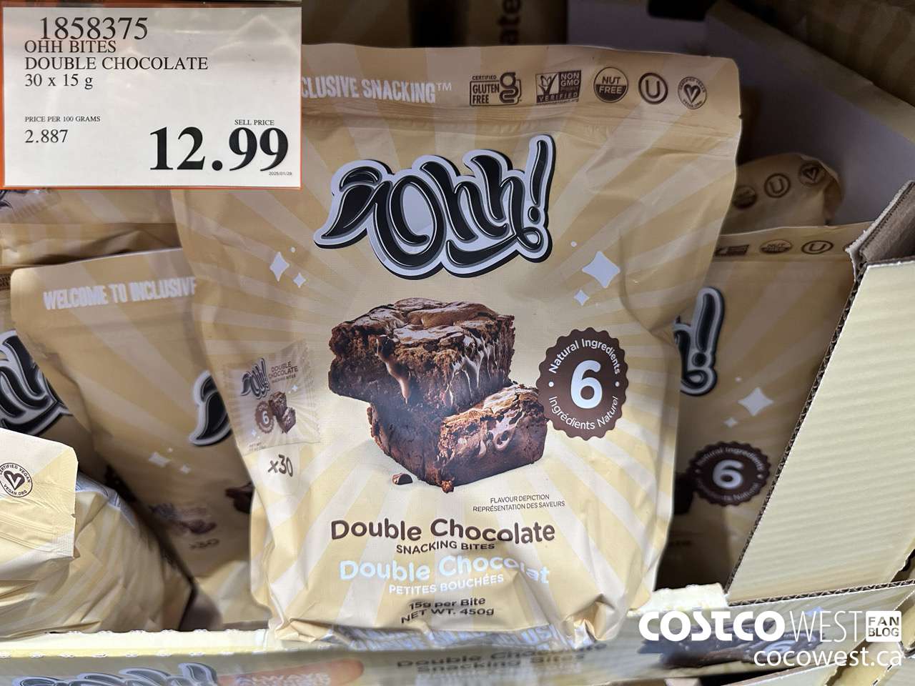 1858375 OHH BITES DOUBLE CHOCOLATE 30 x 15 g $12.99