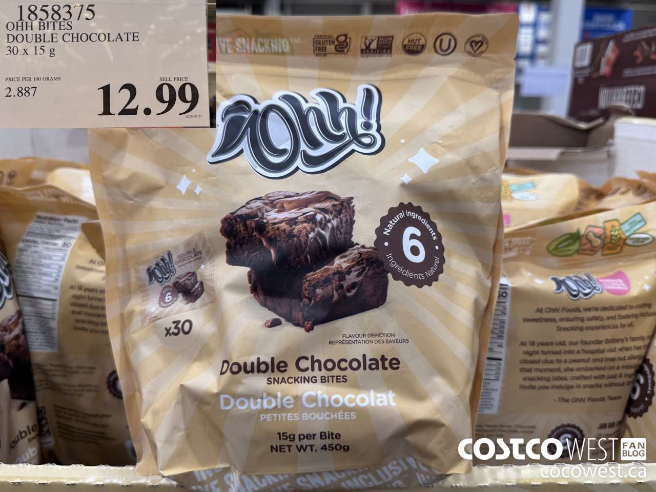 1858375 OHH BITES DOUBLE CHOCOLATE 30 x 15 g $12.99