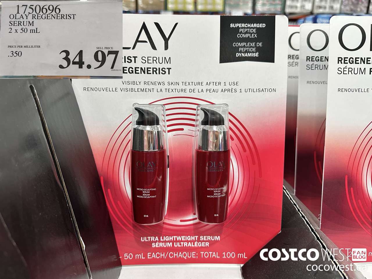 1750696 OLAY REGENERIST SERUM 2 X 50ML $34.97