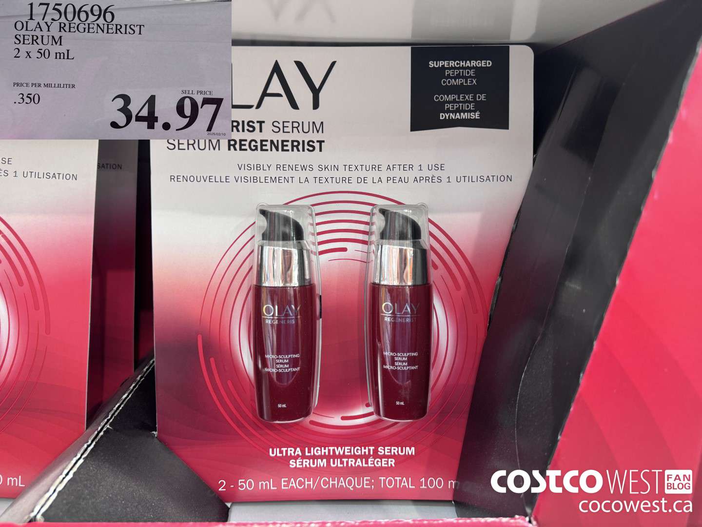 1750696 OLAY REGENERIST SERUM 2 X 50ML $34.97