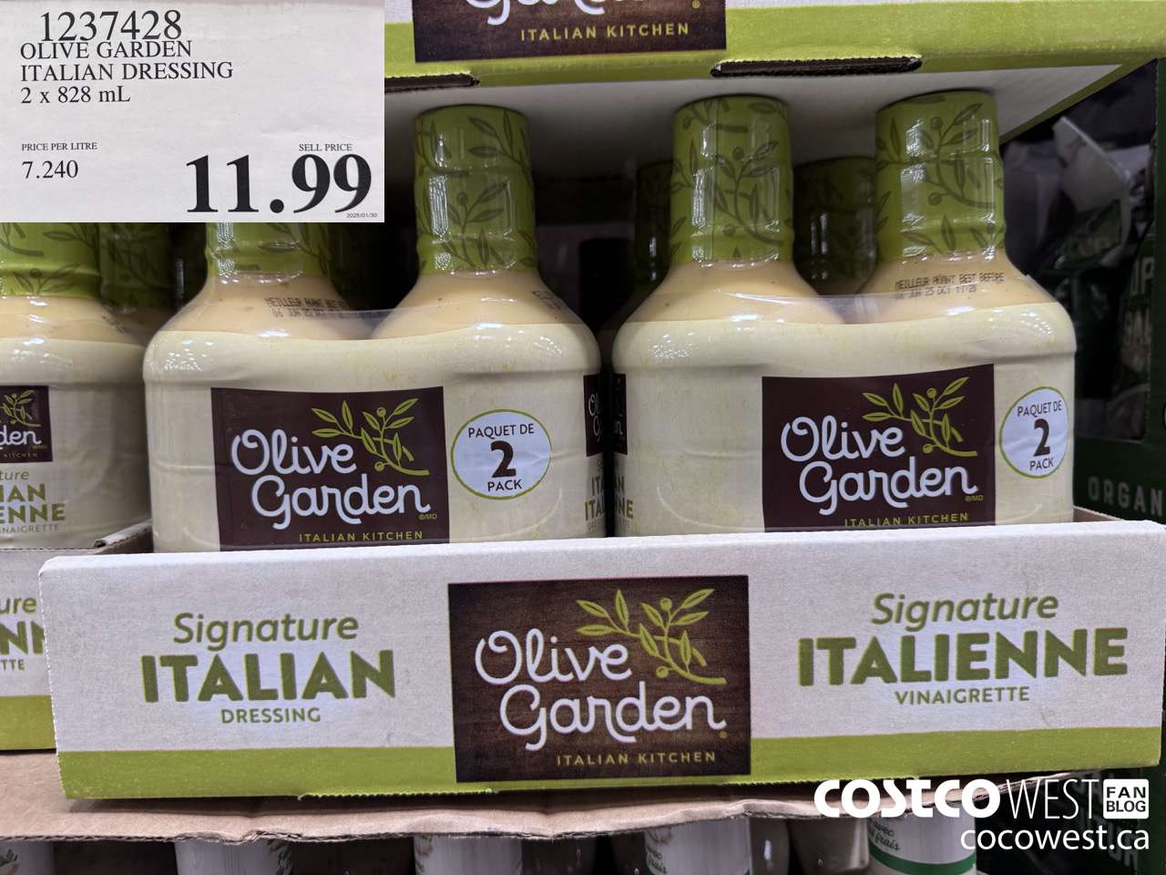 1237428 OLIVE GARDEN ITALIAN DRESSING 2 X 828ML $11.99